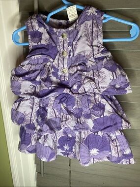 kate quinn Purple Floral Ruffle One-Piece 6-12 months Romper Dress.Organic cotto